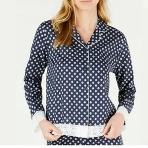 Charter Club Lace Trim Collard Button Pajama Top